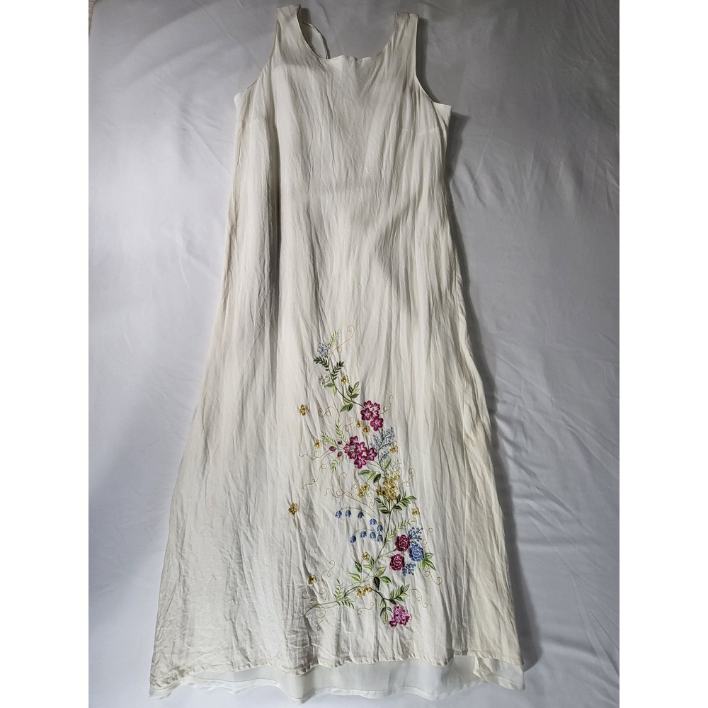 Plaza South Linen Blend Floral Embroidered Maxi Dress Size 12 (Vintage Size 16)